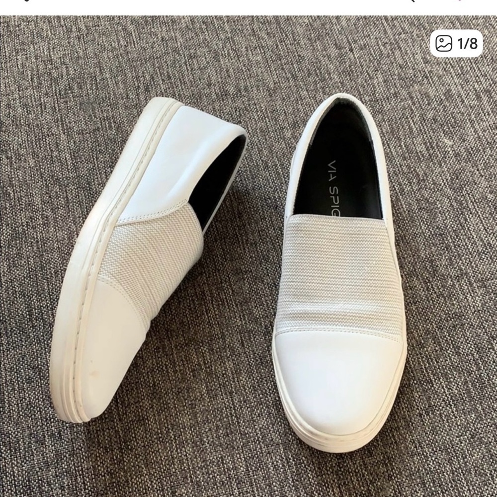 🟢 Via Spiga white leather sneakers slip on shoes 36